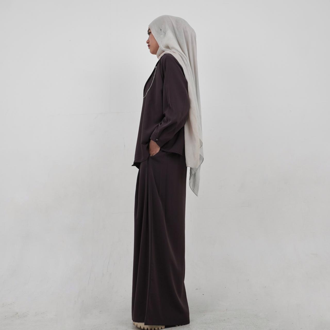 BELYANZA - Zava One Set Atasan Pants Kulot Palazzo Dark Purple Burgundy