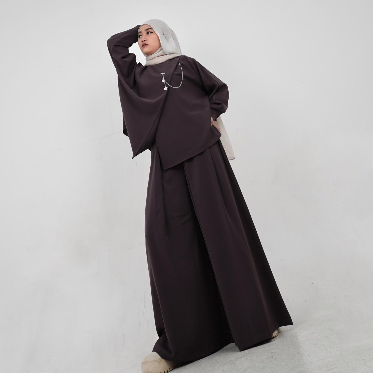 BELYANZA - Zava One Set Atasan Pants Kulot Palazzo Dark Purple Burgundy