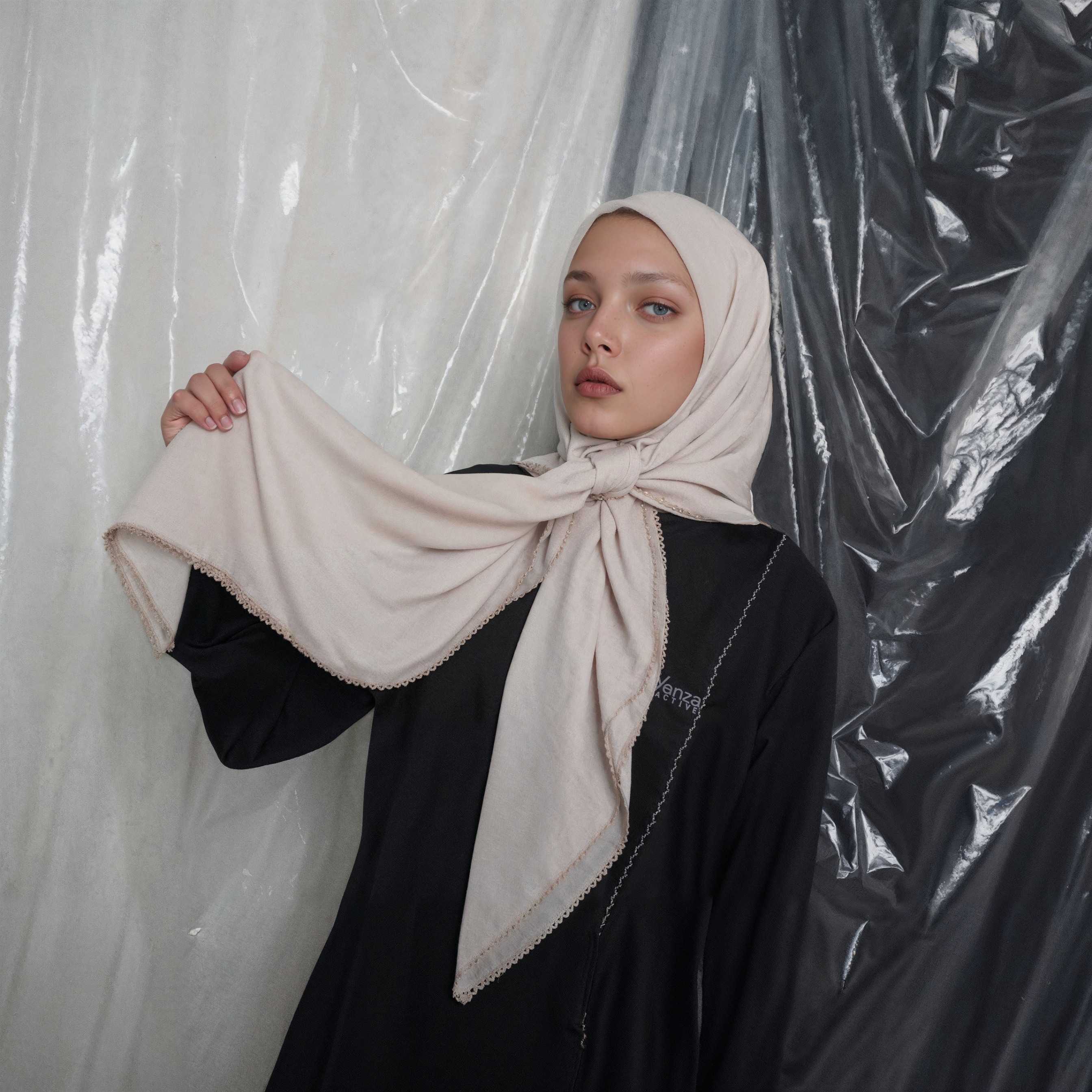 BELYANZA - NEW Blush Plain Square Scarf Embroidery