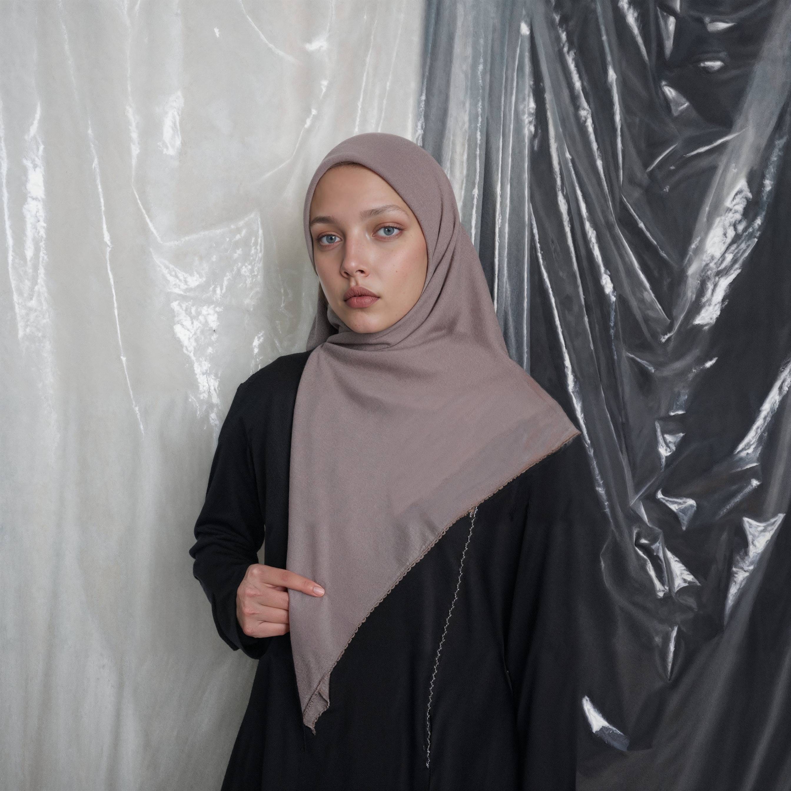 BELYANZA - NEW Blush Plain Square Scarf Embroidery