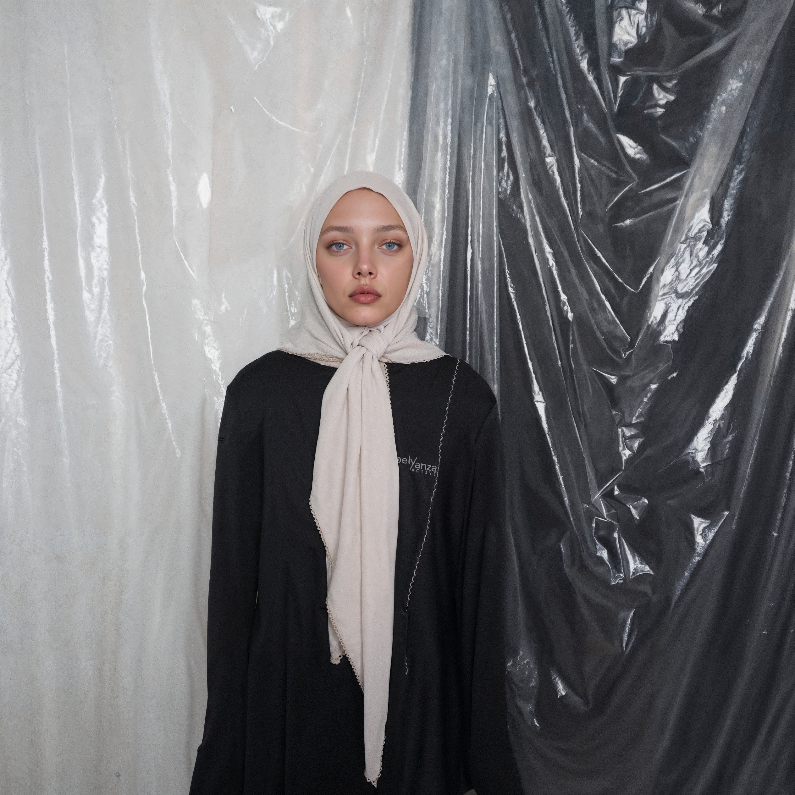 BELYANZA - NEW Blush Plain Square Scarf Embroidery