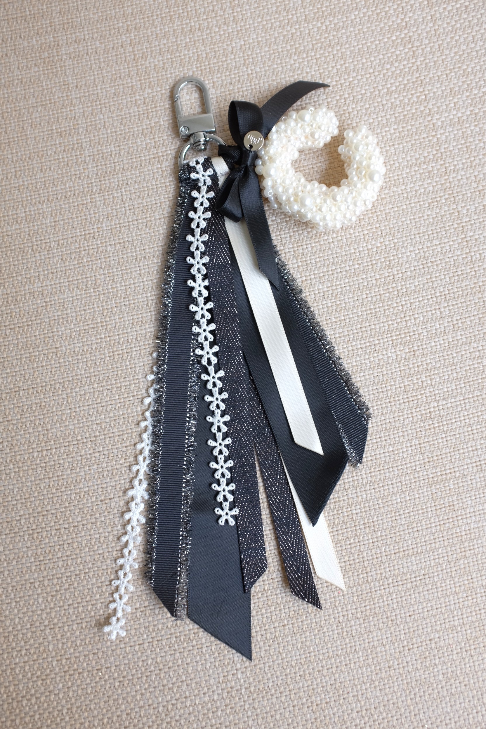 PEARL INITIAL BAG CHARM IN MONOCHROME - PO 3 Days