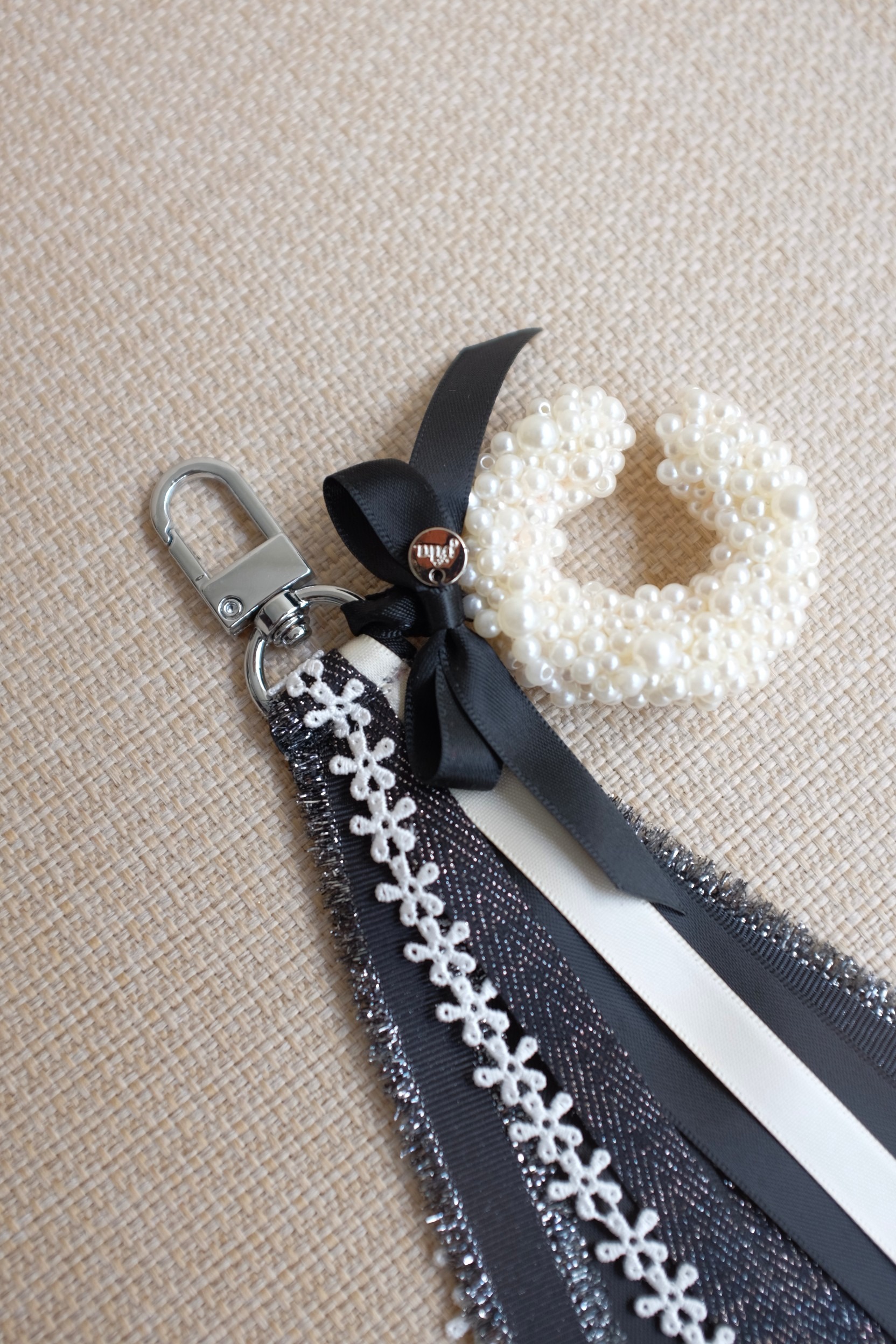 PEARL INITIAL BAG CHARM IN MONOCHROME - PO 3 Days