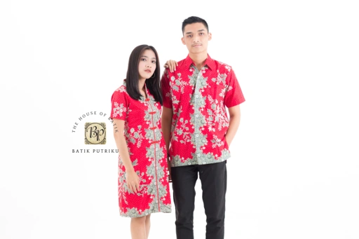 Image of Kemeja Dress Cheongsam Merah Bunga Bintik