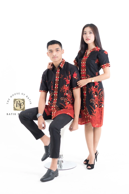 Image of Kemeja Dress Cheongsam Bunga Jalar Hitam