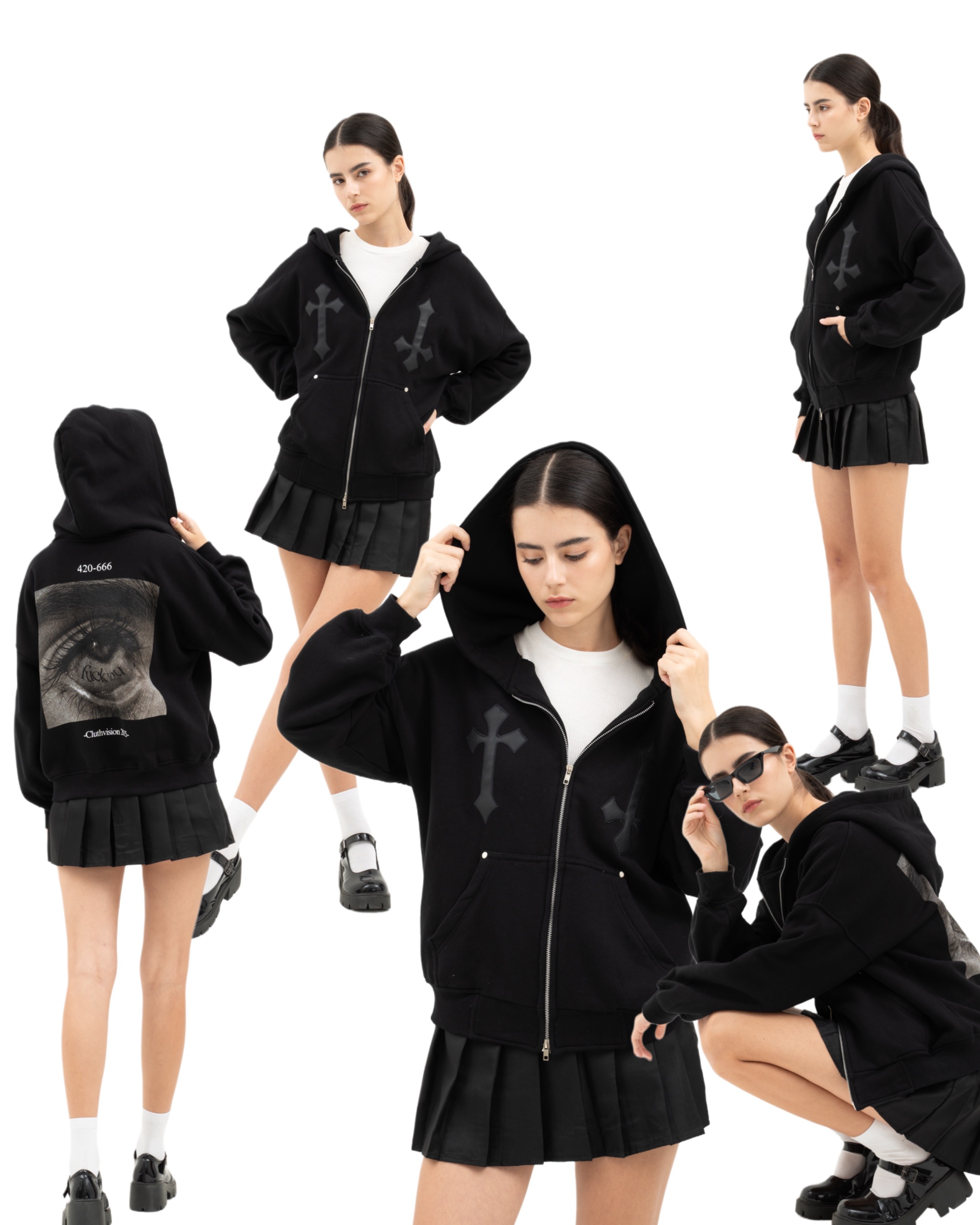  ZIPPER HOODIE BLACK “DARK EYES”