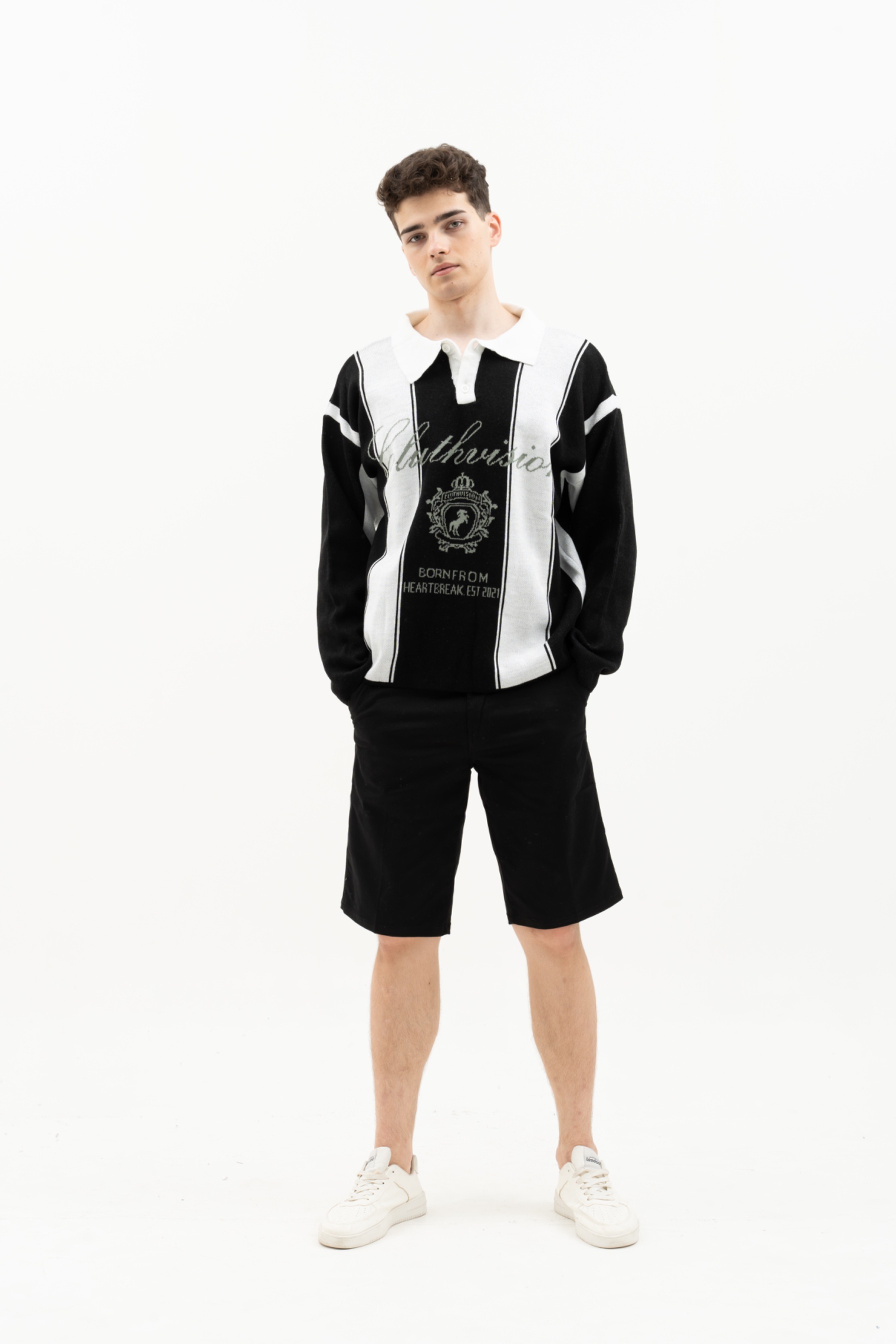 KNITWEAR POLO BLACK AND WHITE ROYAL GLORY