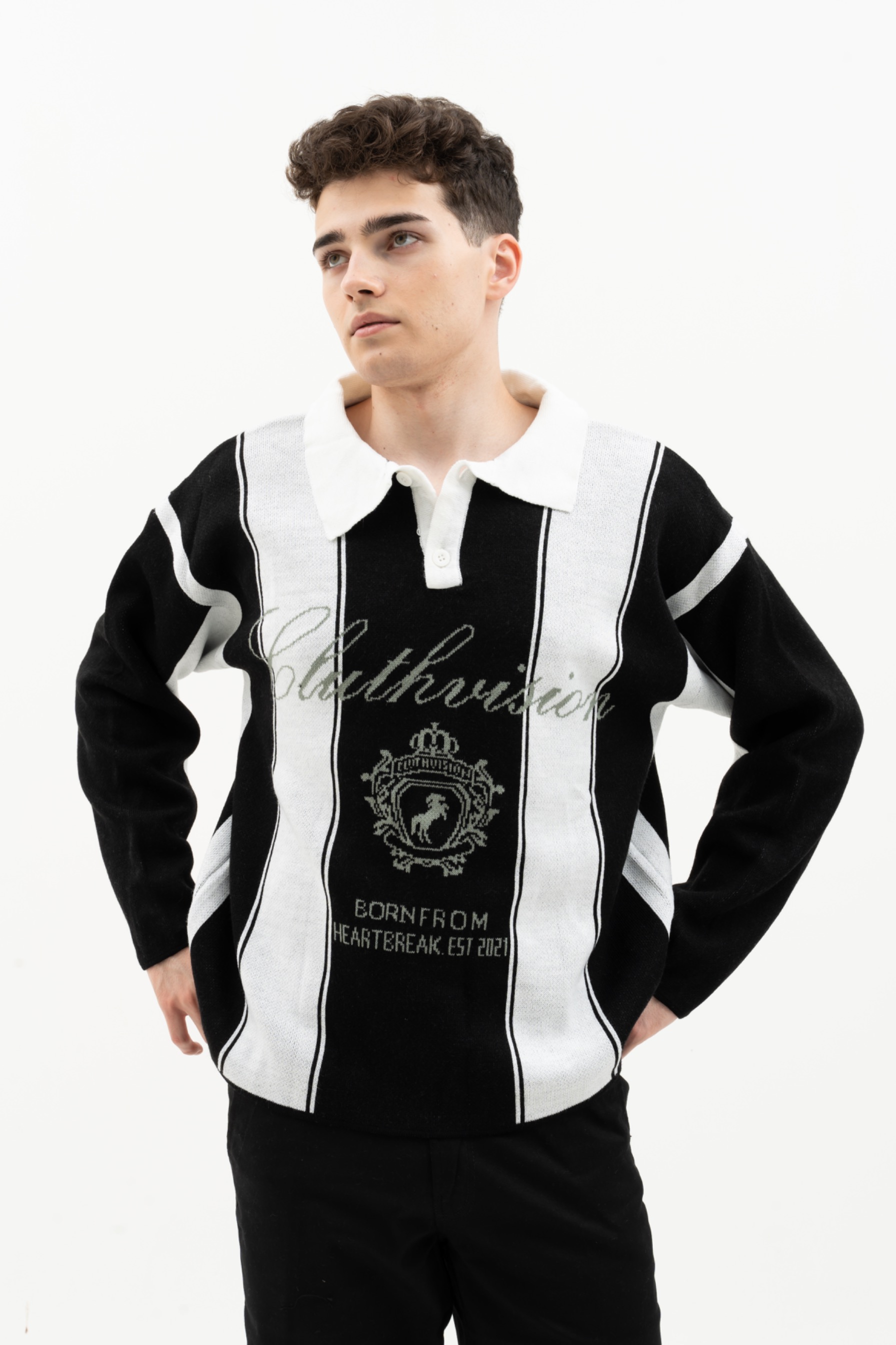 KNITWEAR POLO BLACK AND WHITE ROYAL GLORY
