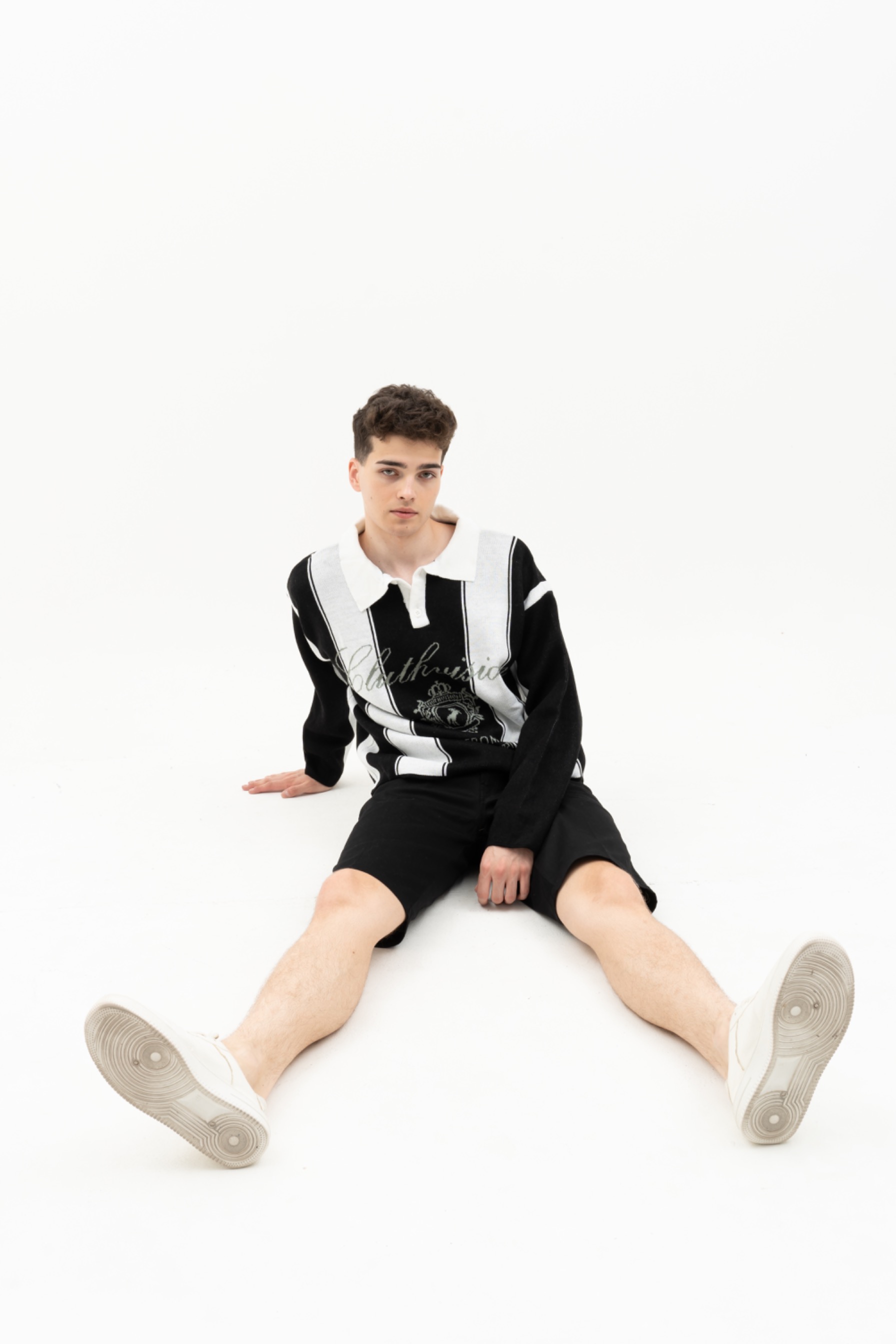 KNITWEAR POLO BLACK AND WHITE ROYAL GLORY