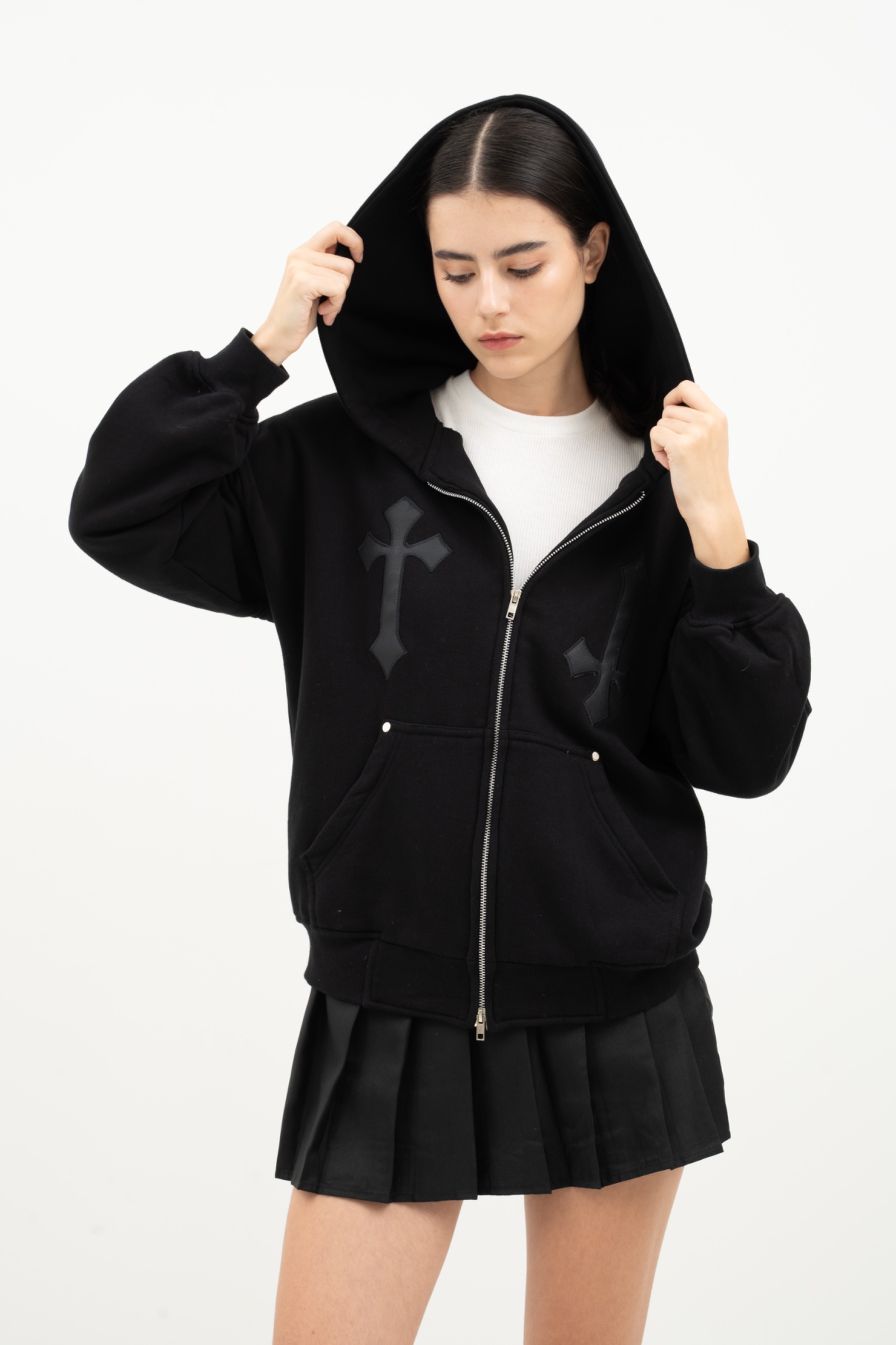  ZIPPER HOODIE BLACK “DARK EYES”