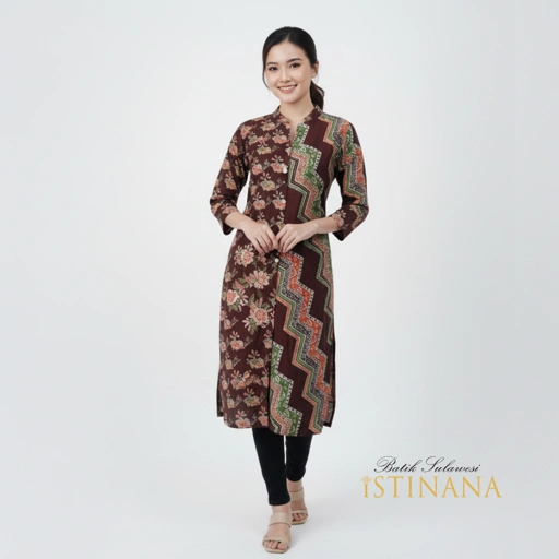 Image of Tunik Motif Batik Phinisi Kecil Coklat