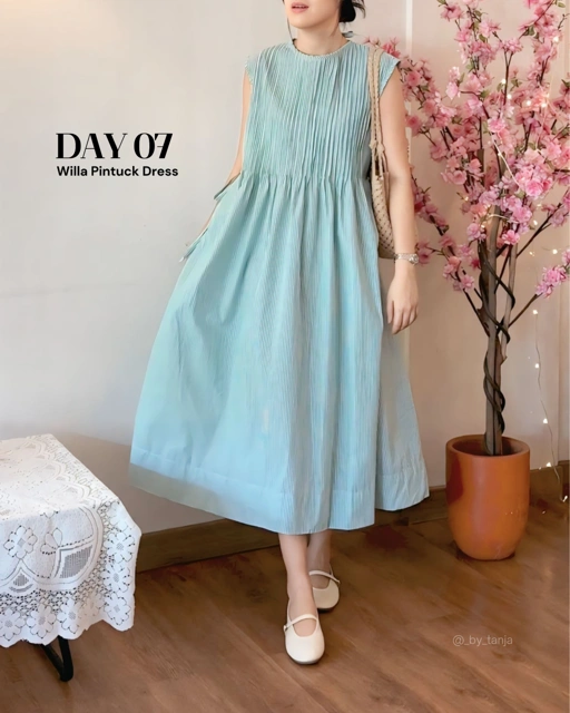 Image of Willa Pintuck Dress 100% Natural Cotton