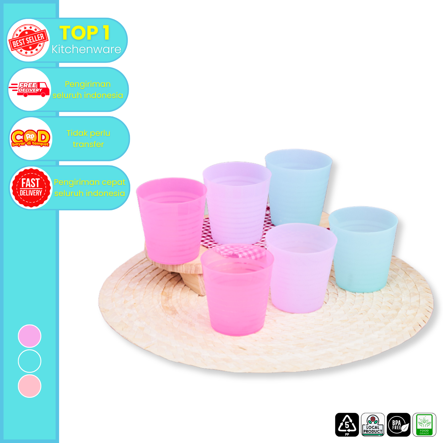 CPM Veasna Gelas Plastik Set Isi 6 Multicolor
