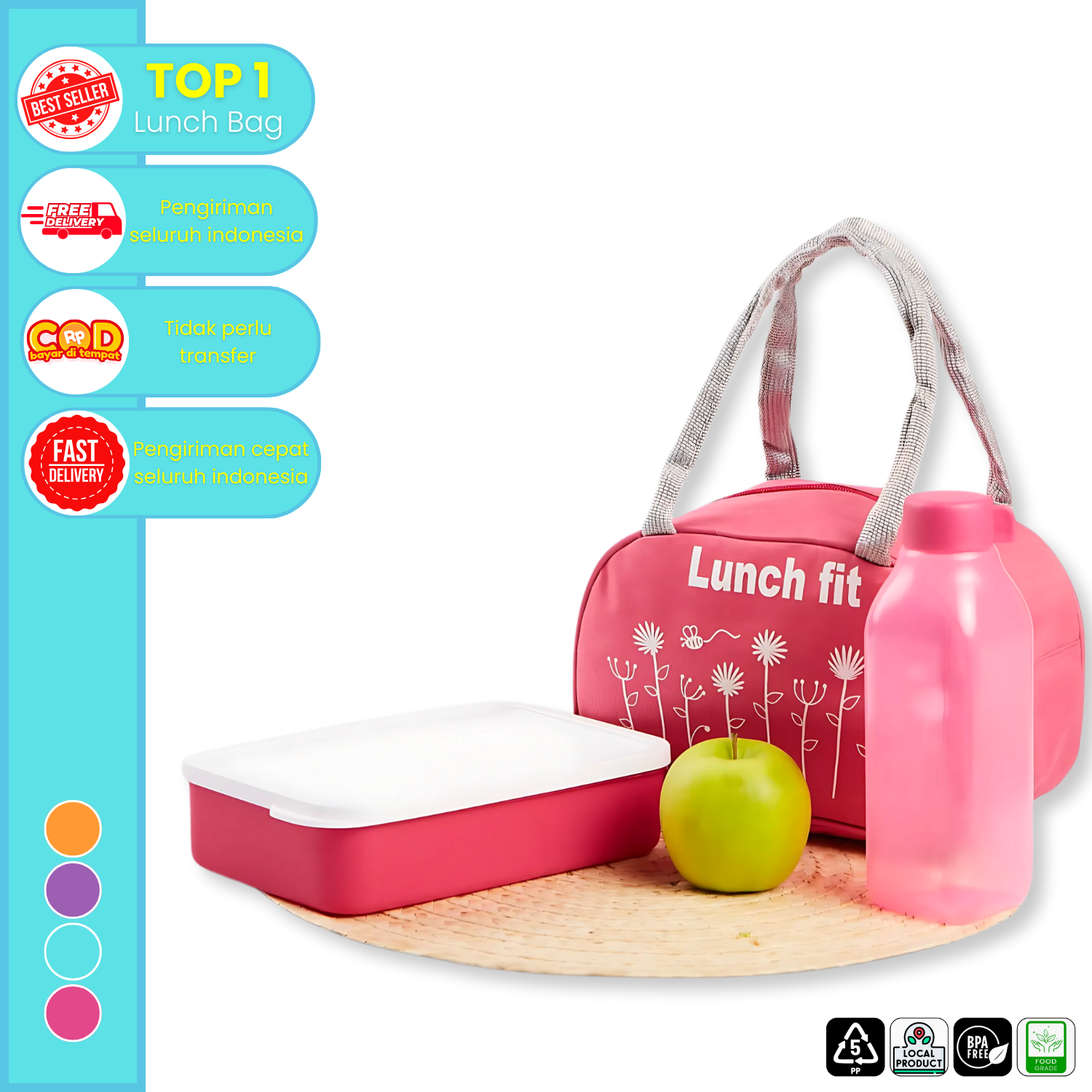 CPM Lunch Bag Flowery Set Of 3 Pcs 