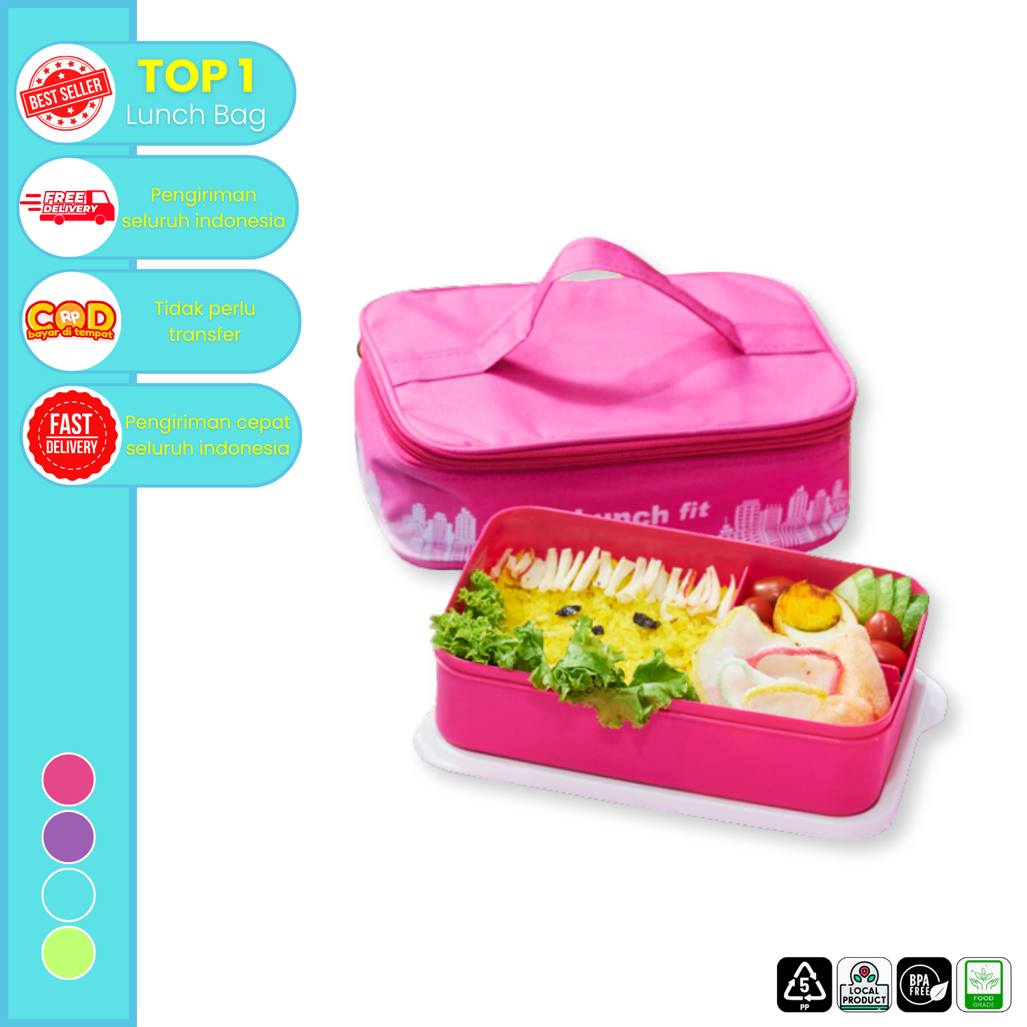 CPM Lunch Fit Square Deluxe With Bag/Tas Bekal Makan Simpel