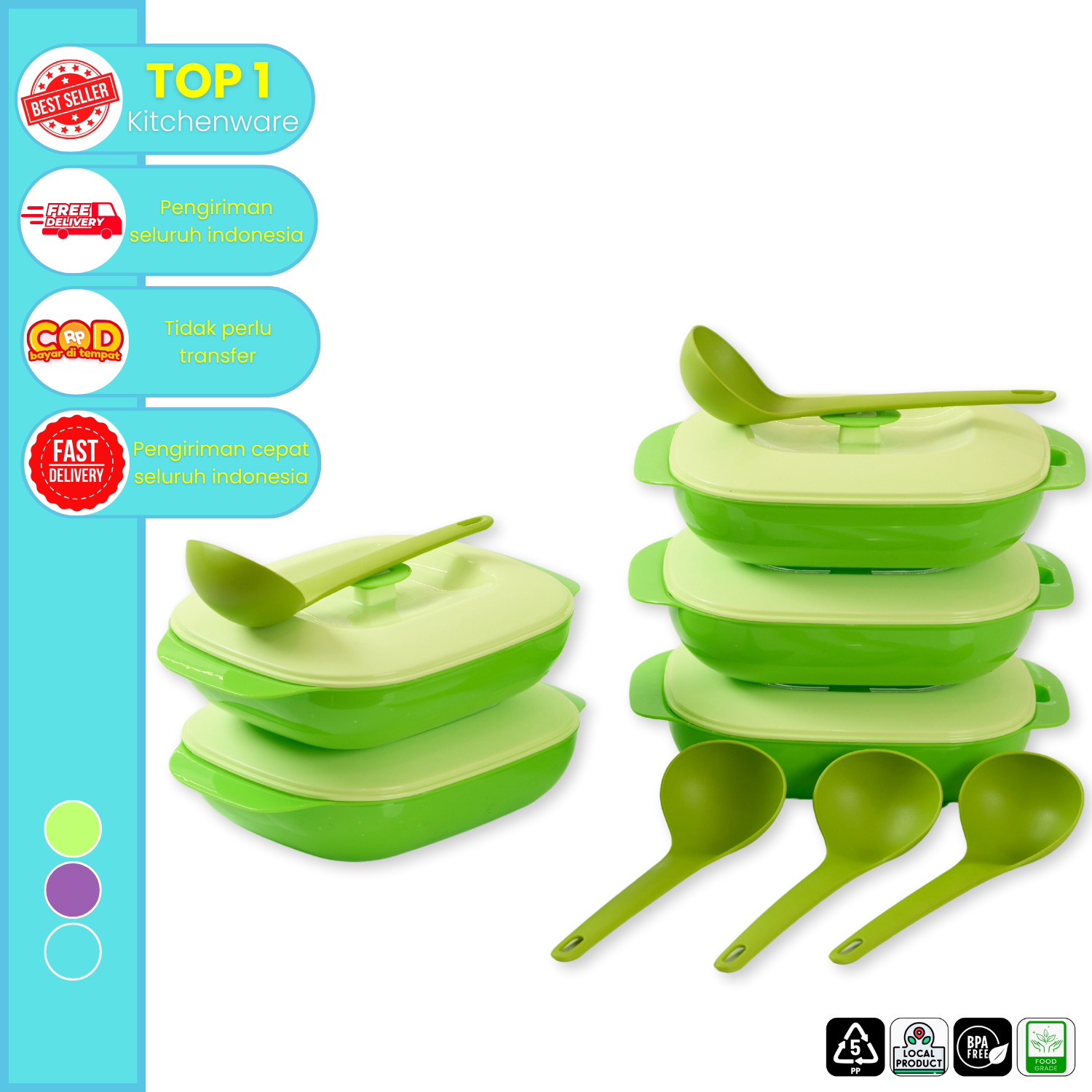 CPM Tempat Sayur Jasmine 1,8 Liter Set Of 5 Pcs Gratis 5 Centong Sayur
