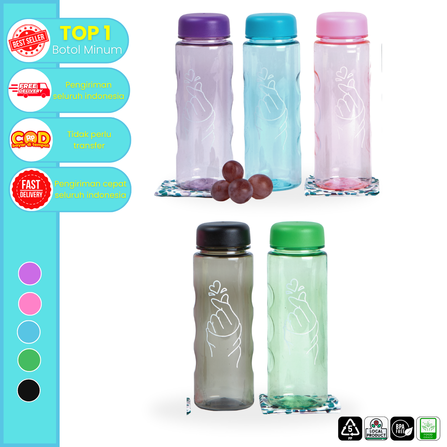 CPM My Bottle Tutup Bulat 1 PCS Gambar Saranghae/ Botol Minum/Warna Random