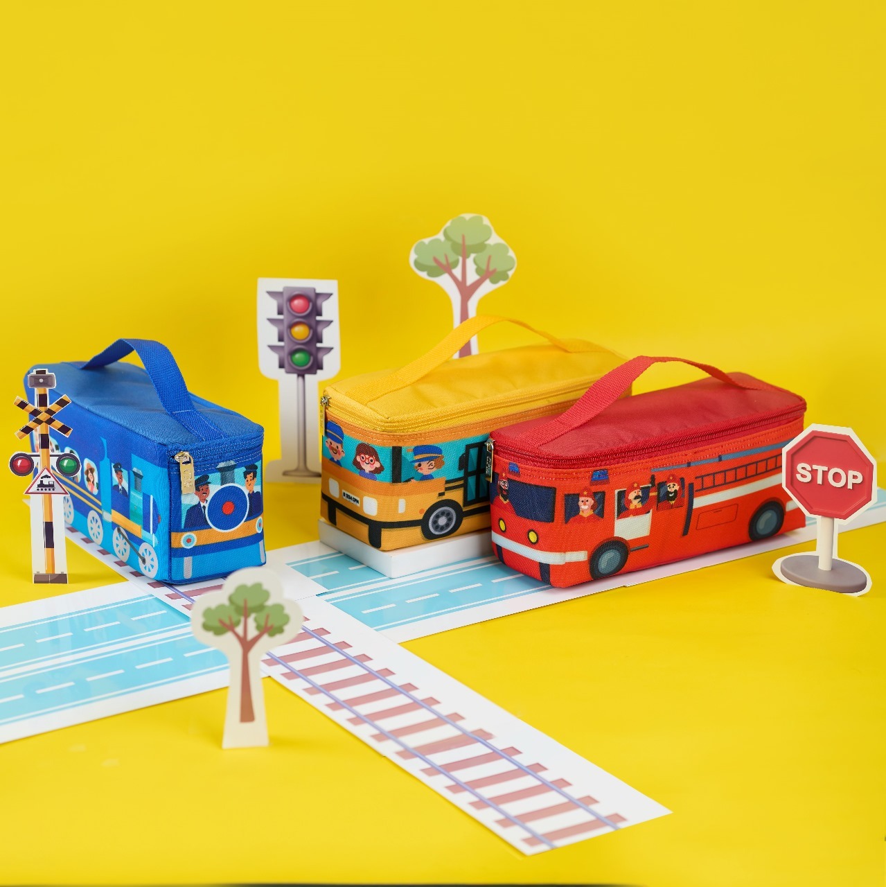 CPM Kuruma Lunch Bag Set of 4 pcs/ Train / Fire Truck / School Bus