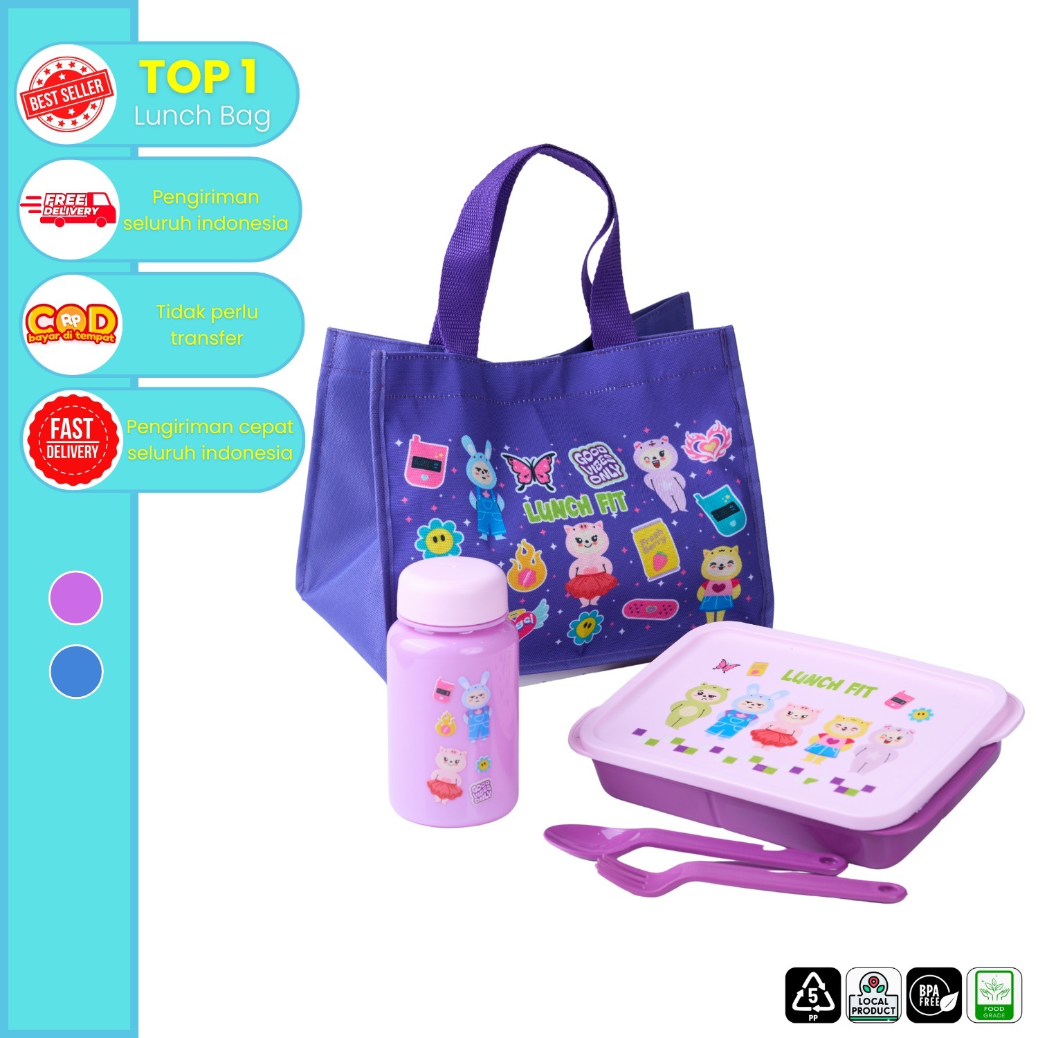 CPM New Lunch Bag Labear Set Of 4 Pcs/Tas Bekal Anak Set Lengkap