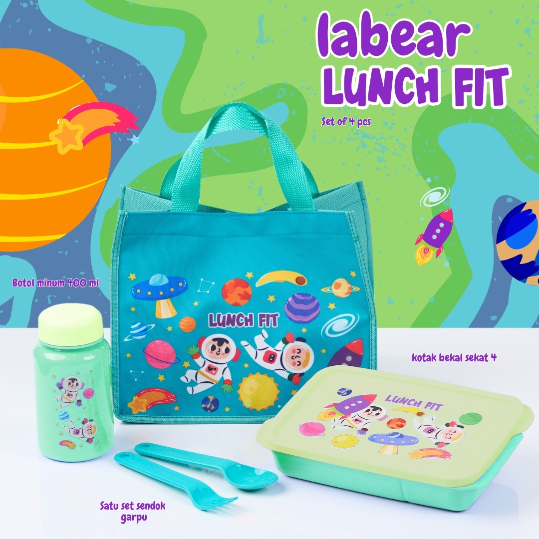 CPM New Lunch Bag Labear Set Of 4 Pcs/Tas Bekal Anak Set Lengkap