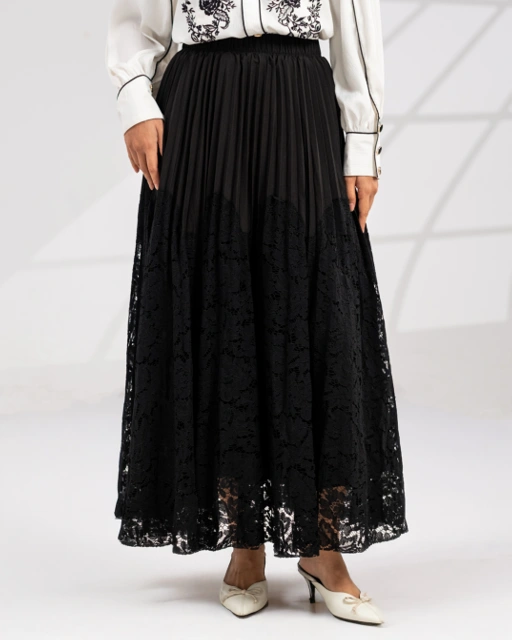 Image of Adeola Scarf - Naia Lace Pleated Skirt - Black