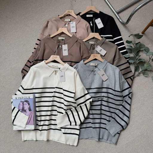 Image of Oclo Retaya Blouse Knit Stripe Casual Basic Dailywear Atasan Wanita Rajut Salur OCL03019