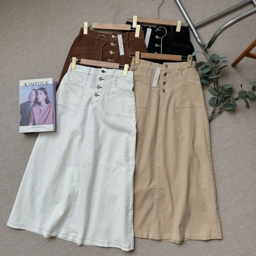 Image of Oclo Urazy Skirt Jeans Bawahan Rok Wanita Pocket Kancing OCL05171